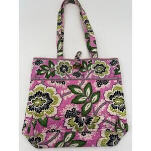 Vera Bradley Pink Priscilla Button Tote Bag Floral Quilted Shoulder Purse